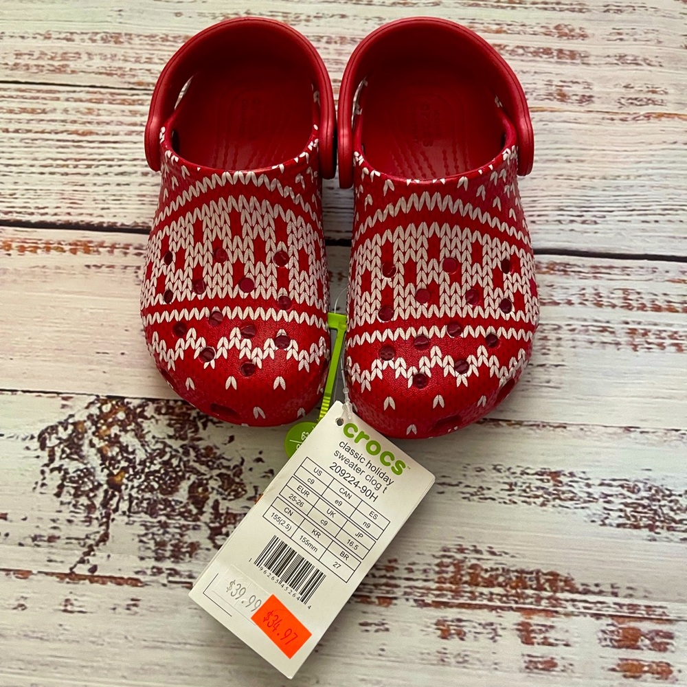NEW! Crocs Classic Holiday Sweater Clog Unisex Kids Size 9